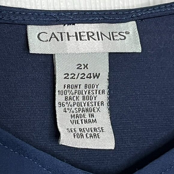 Catherines 2X Top V Neck Pleat Front Sleeveless Sheer Lightweight Navy - Picture 4 of 8